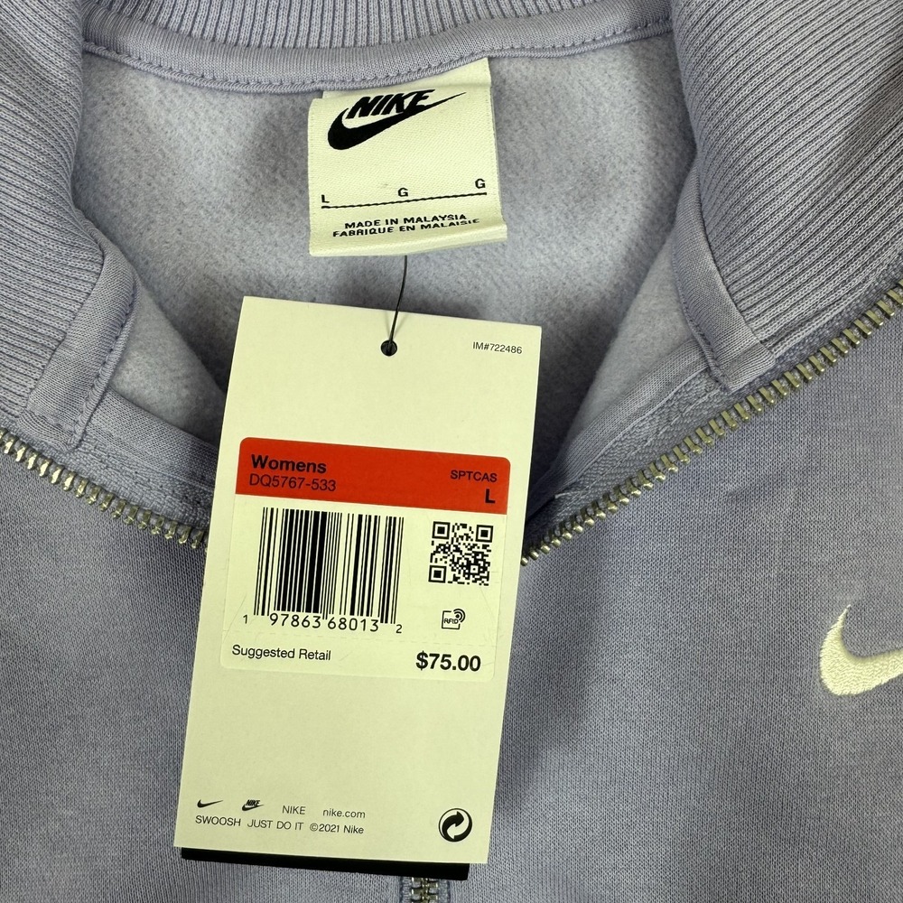 Nike Phoenix Fleece Cropped Half Zip Sweatshirt Womens Large Purple DQ5767 533 - Picture 6 of 6
